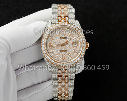 롤렉스 데이트저스트 41mm custom full moissanite 1:1 Best Clone moissanite Dial