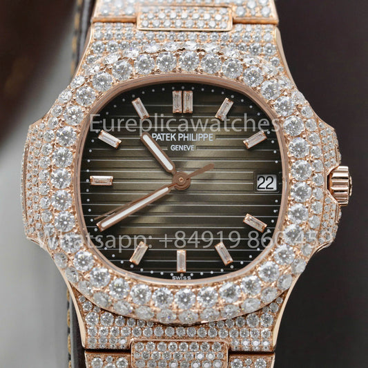 파텍 필립 노틸러스 5711 Full Iced Out – 1:1 Best Clone 그린 다이얼