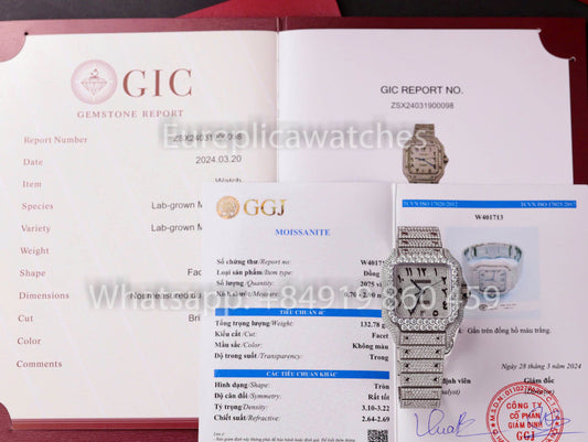 산토스 De 까르띠에 Moissanite Iced Out Watch Square Dial 1:1 Best Clone