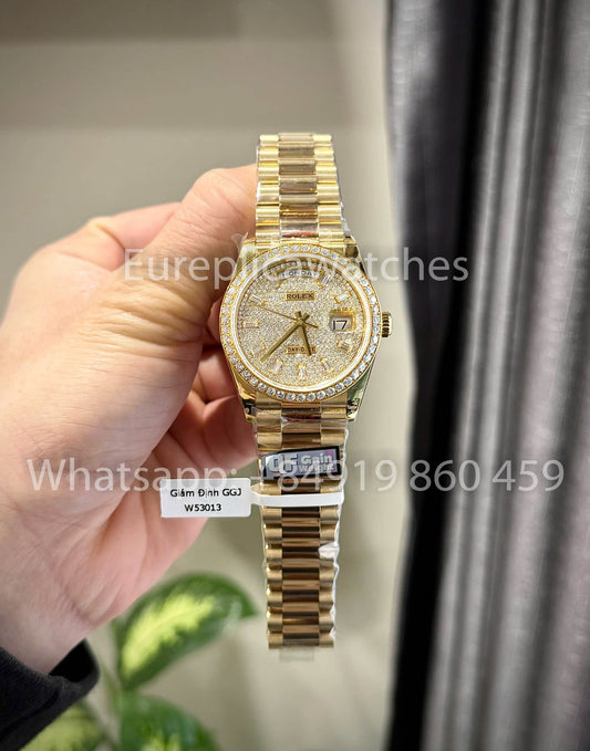 롤렉스 Day-Date 36 Ref: m128396tbr Gold 1:1 Best Clone QF 팩토리 Custom Watch