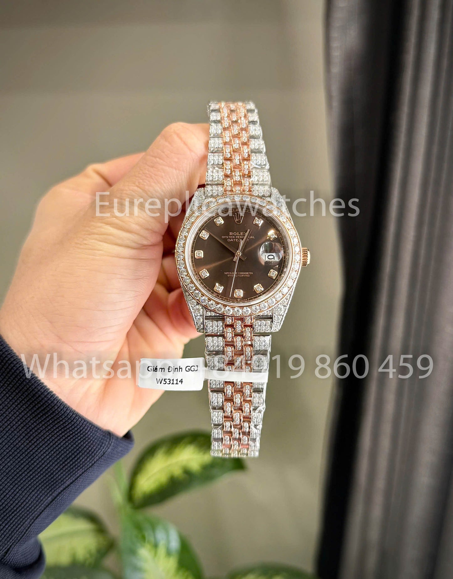 롤렉스 데이트저스트 41mm custom full moissanite 1:1 Best Clone Chocolate diamonds Dial