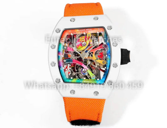 RICHARD MILLE RM 68-01 투르비용 Cyril Kongo Watch 1:1 Best Clone RM 팩토리 화이트 Case Velcro Orange Strap