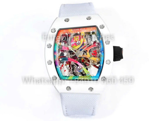 RICHARD MILLE RM 68-01 투르비용 Cyril Kongo Watch 1:1 Best Clone RM 팩토리 화이트 Case Velcro Strap