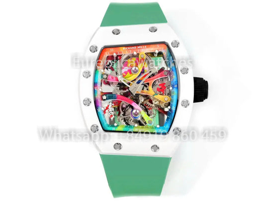 RICHARD MILLE RM 68-01 투르비용 Cyril Kongo Watch 1:1 Best Clone RM 팩토리 그린 Case Rubber Yellow Strap