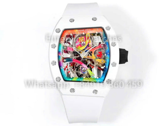 RICHARD MILLE RM 68-01 투르비용 Cyril Kongo Watch 1:1 Best Clone RM 팩토리 화이트 Case Rubber Yellow Strap