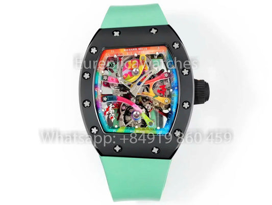 RICHARD MILLE RM 68-01 투르비용 Cyril Kongo Watch 1:1 Best Clone RM 팩토리 블랙 Case 그린 러버 스트랩