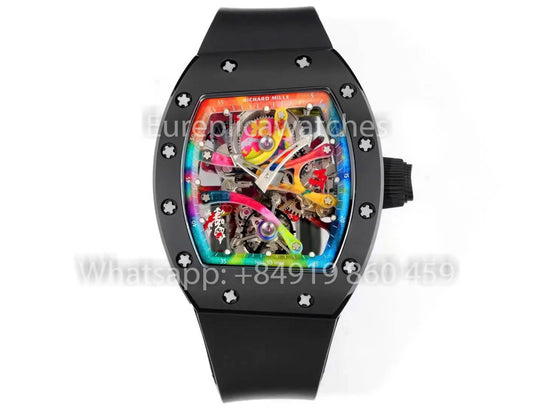 RICHARD MILLE RM 68-01 투르비용 Cyril Kongo Watch 1:1 Best Clone RM 팩토리 블랙 Case 블랙 러버 스트랩